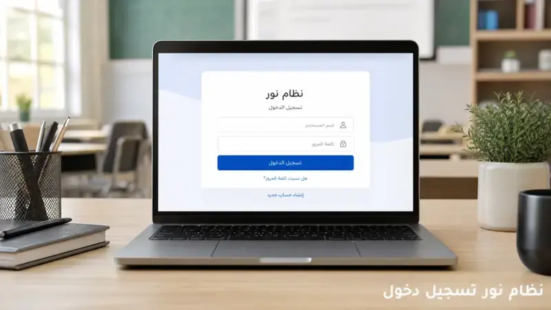 واجهة نظام نور تسجيل دخول عبر جهاز الكمبيوتر في بيئة تعليمية