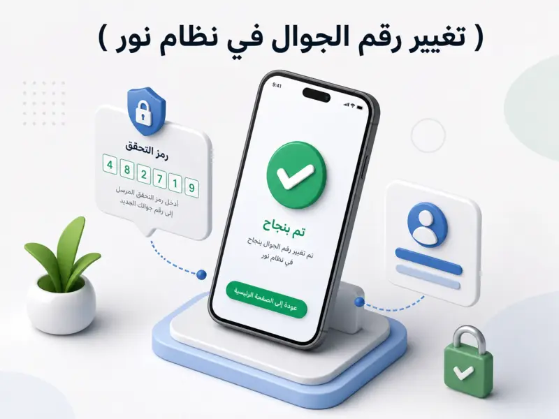 اسمارٹ فون پر نظام نور میں موبائل نمبر کی کامیاب تبدیلی کا پیغام اور تصدیقی کوڈ۔ ( تغيير رقم الجوال في نظام نور )