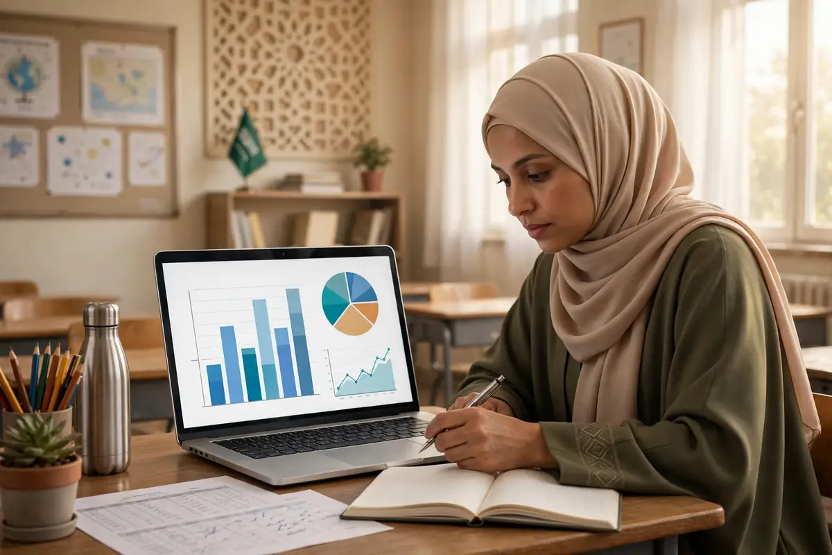 نظام نور تحليل النتائج - المعلمة تحلل نتائج الطلاب في نظام نور