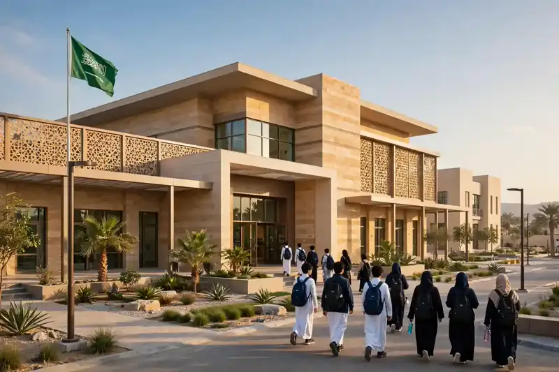 تسجيل المدارس في نظام نور 1448 تسجيل المدارس في نظام نور — مبنى مدرسة سعودية حديثة مسجلة في النظام